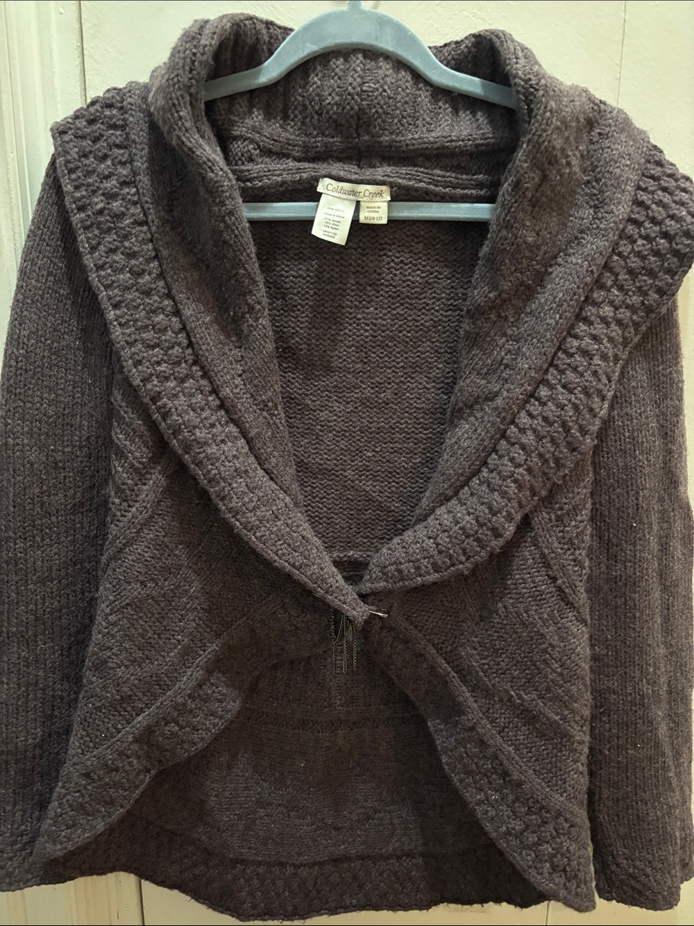 Coldwater Creek Women's Shawl Collar Brown/Deep Lavendar Knit Sweater